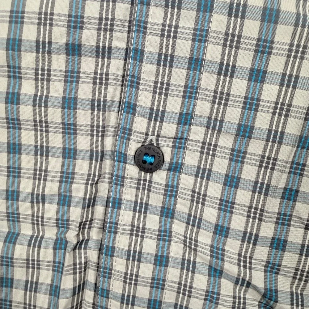 The North Face Mens XXL Grey Blue Plaid Long Sleeve Mesh Lined Hiking Shirt